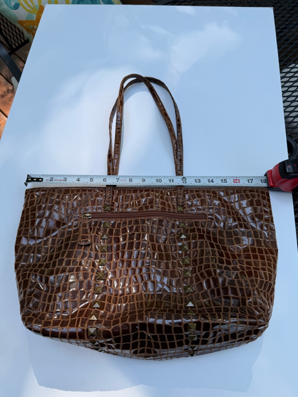 Chi by Carlos Falchi Brown Croc-Embossed faux leather tote,metallic studs NWOT